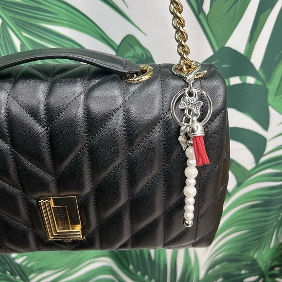 DOG PERSON Bag Charm Keychain Multi Faux Pearl Suede Tassel Bone Paw Pendant - Picture 4 of 11